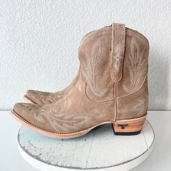 Lane LEXINGTON Womens Cowboy Bootie 11 Latte Suede Western Cowgirl Short Boots - Picture 4 of 11